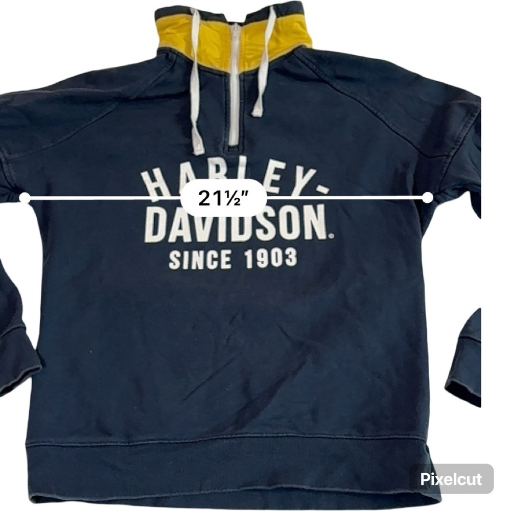Harley-Davidson Mens Slim Fit Quarter Zip Sweatshirt Navy Blue Yellow Medium - Picture 3 of 6